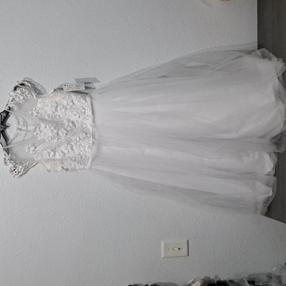 Chantilly Place Big Girls Cap Sleeve 3D Embroidery Mesh Long Communion Dress - Picture 3 of 7